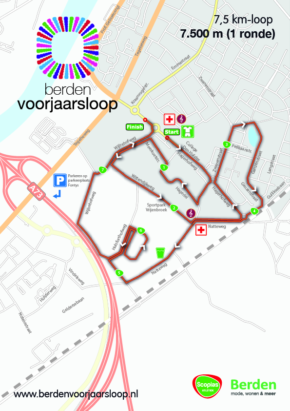 Routekaart 7,5 kilometer Berden Wandeltocht