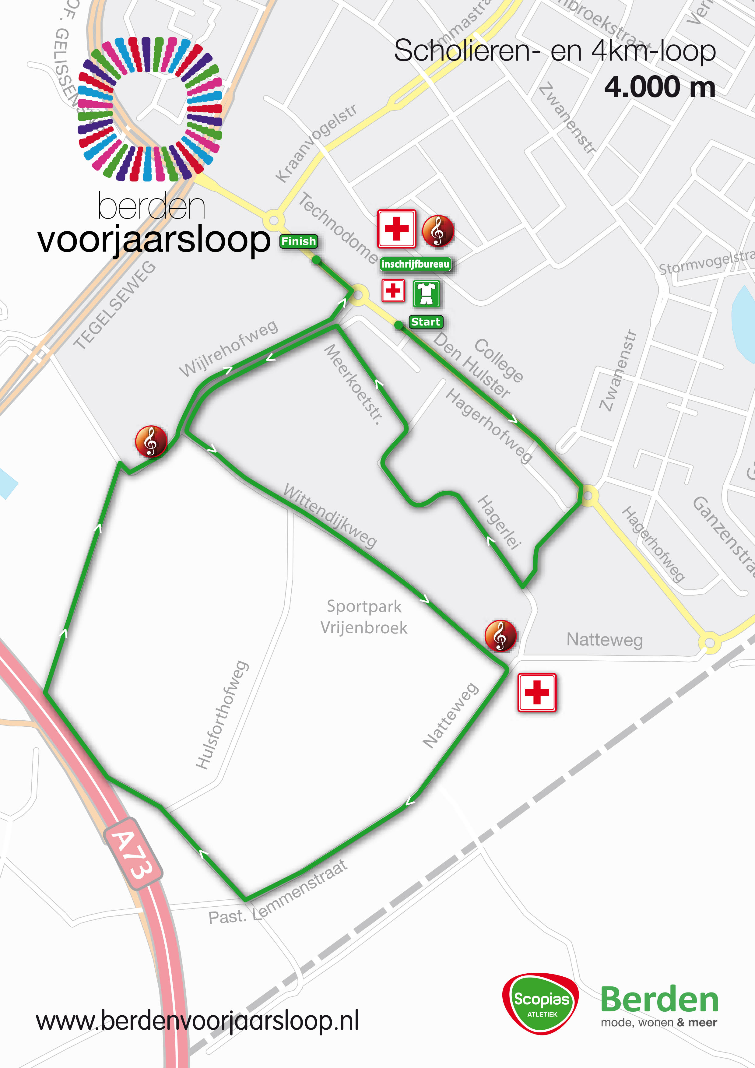 Routekaart 4 kilometer Berden Voorjaarsloop